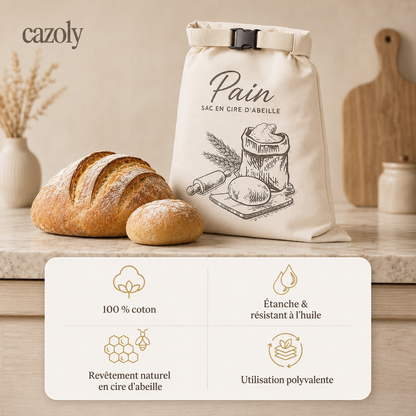 Sac à Pain en Cire d'Abeille - 100% Coton & Bio