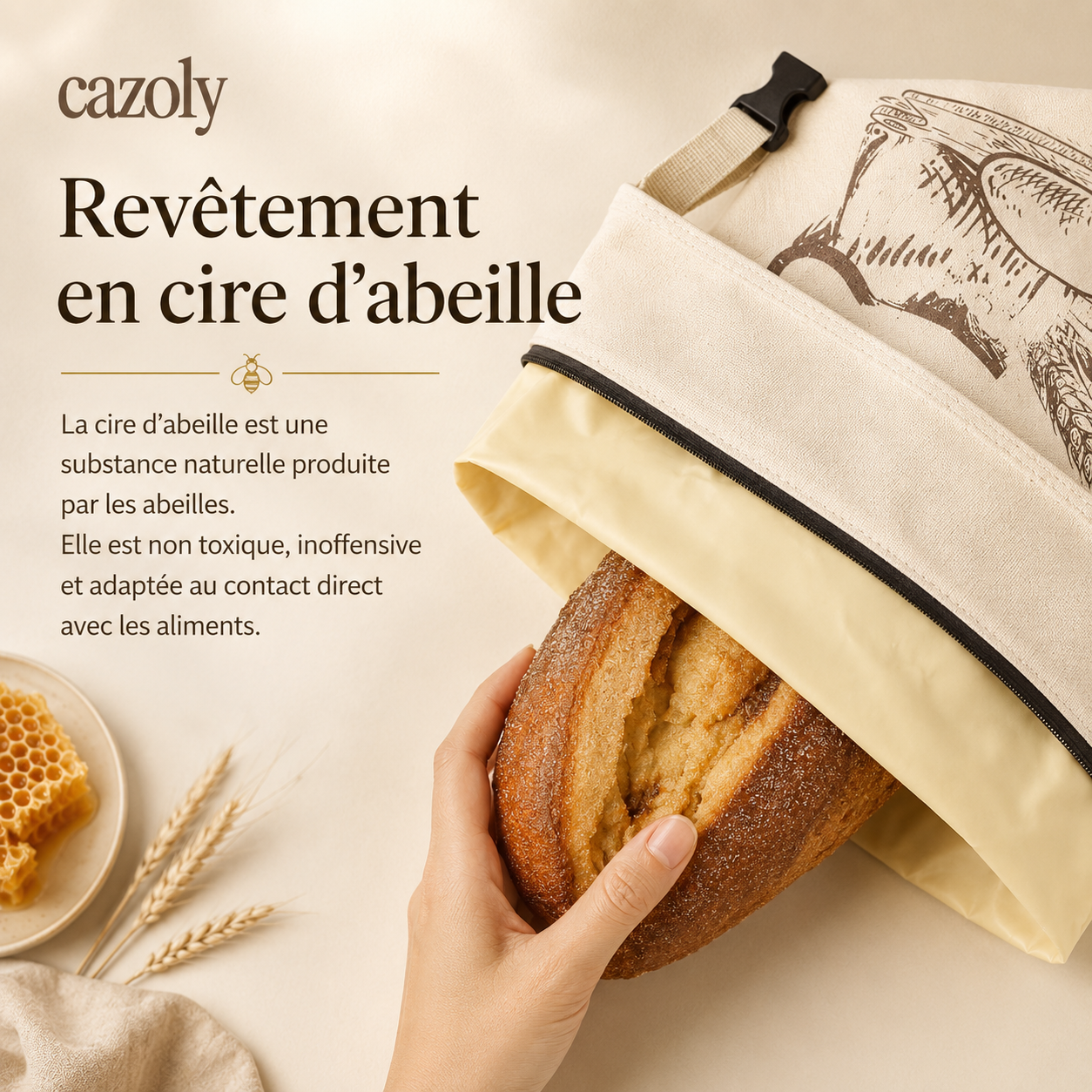 Sac à Pain en Cire d'Abeille - 100% Coton & Bio